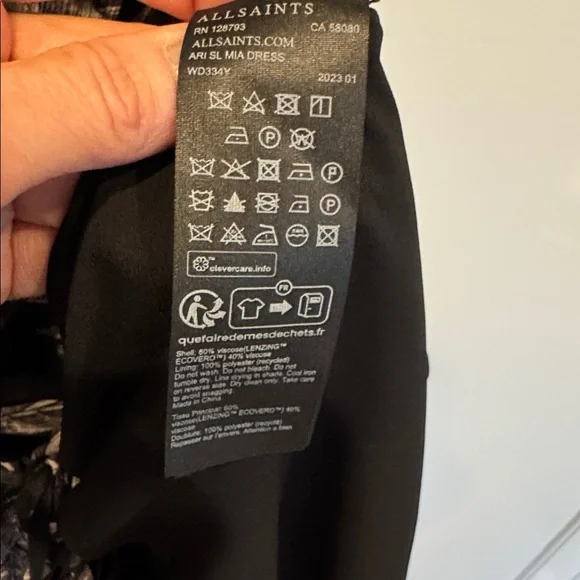 ALLSAINTS Black and Cream Floral dress Size 6 - Picture 4 of 4